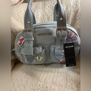 True Religion Blue denim Shoulder Bag with Patches
